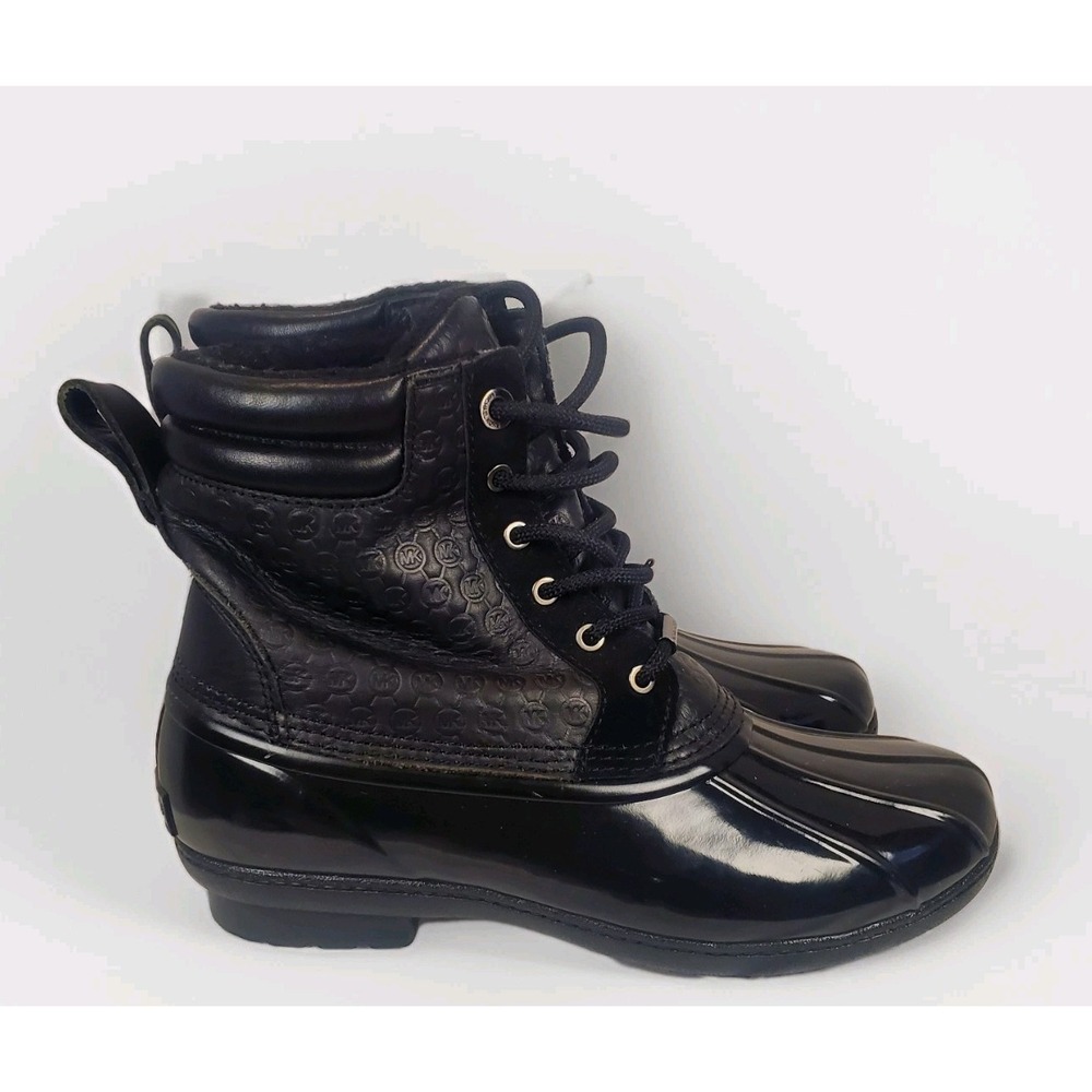 Michael Kors Easton Women's Size 7 Lace Up Black Duck Boots Faux Fur Lined - Picture 13 of 14